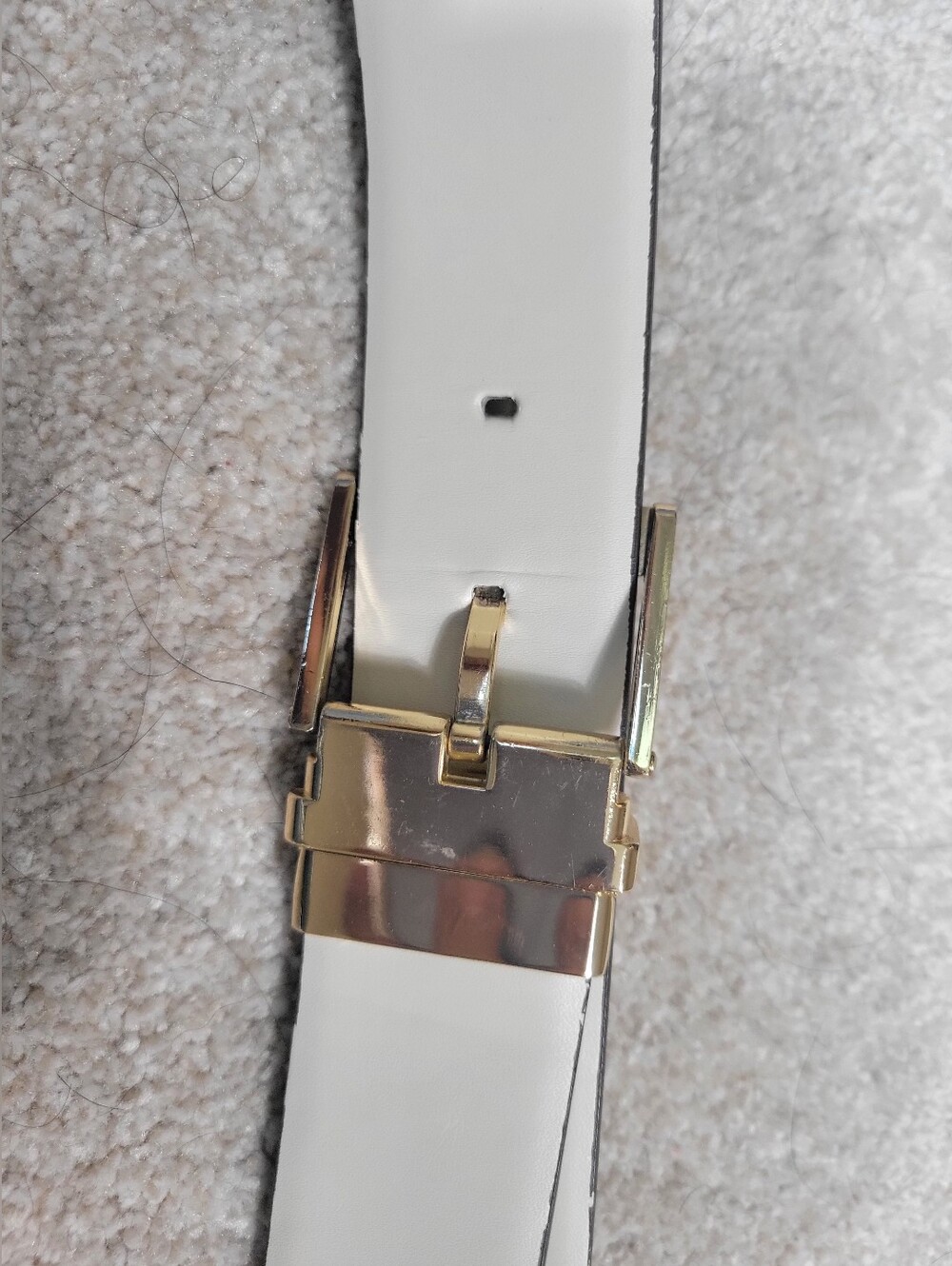 BeltMichael Kors Reversible MK Monogram Belt Gold Tone Buckle Beige & White - Picture 4 of 8